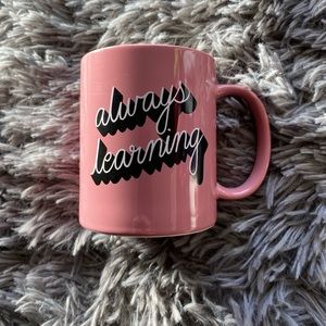 room essentials mug, “always learning”, mauve pink color
